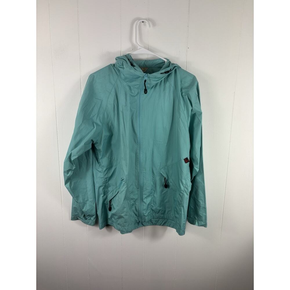 Woolrich Women's Sz M Blue Full Zip Hooded Trench Rain Coat Vented Outdoor